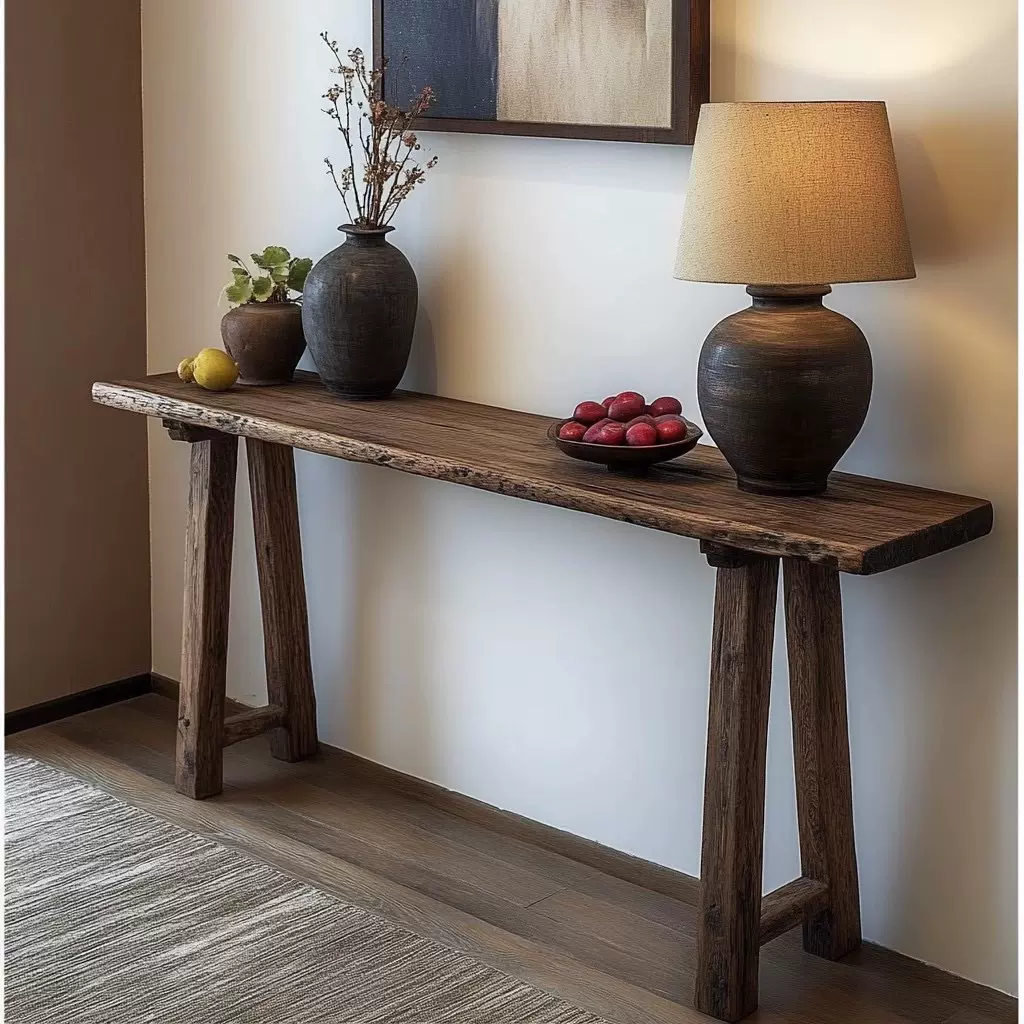 中古民宿原木长书桌禅意长案几侘寂风玄关桌置物台复古实木长条桌