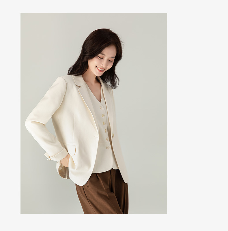 Áo khoác blazer nữ dáng suông tay dài phong cách tối giản — Màu be chi tiết 3
