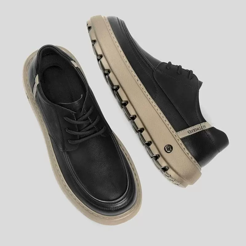 男士2025秋季新款小软皮厚底复古板鞋商务百搭轻便简约运动休闲鞋