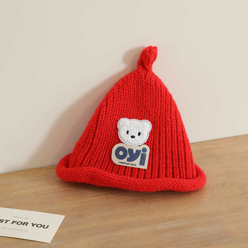 2024 otoño y invierno nuevo unisex lindo sombrero de punto de cabeza de oso simple sombrero de lana casual universal