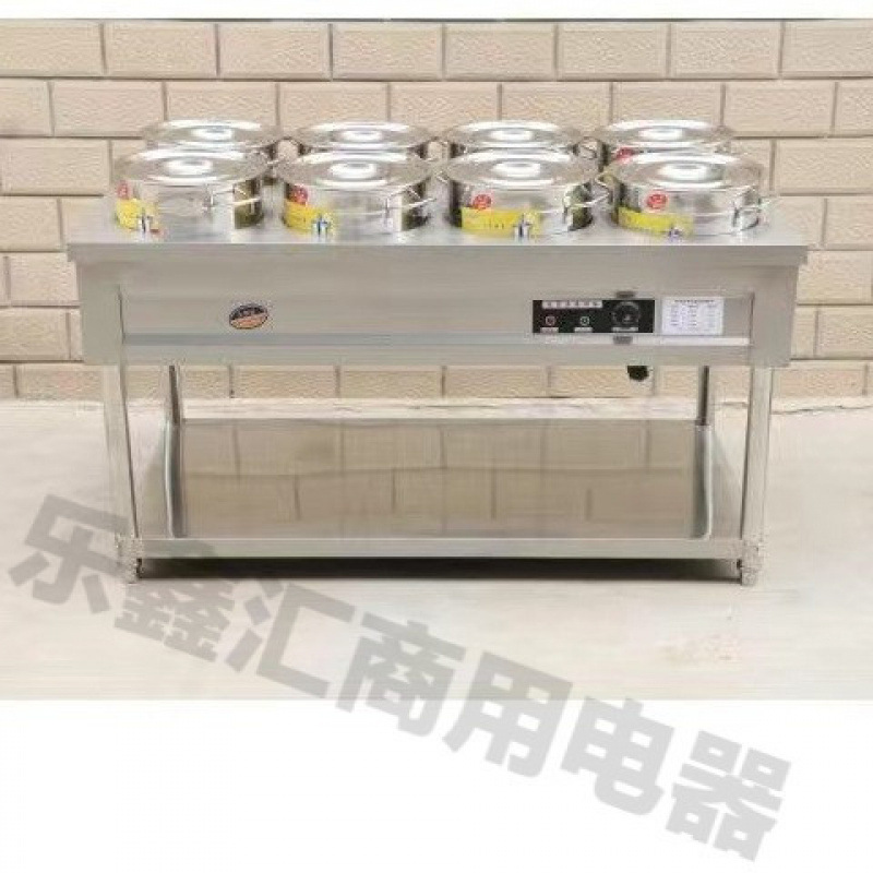 acero inoxidable aislamiento térmico carro de gachas de calentamiento eléctrico móvil comercial calentador de sopa caliente mesa de gachas de aislamiento térmico