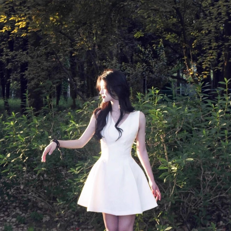 Apricot Dress for Women, High-End Engagement Dress, French Socialite Style, Sleeveless Dress, Waist-Cinching Birthday Dress, Elegant