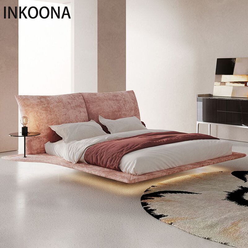 Inkoona Italian-Style Minimalist Floating Petal Bed, Large Flat-Floor French-Style Master Bedroom Bed, Soft-Covered Double Bed for Large Apartments