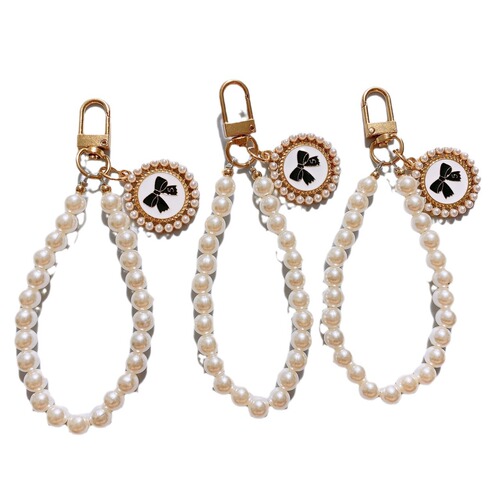 Pearl pendant bracelet, oil-drop shaped round bow pearl phone chain, pearl headphone chain