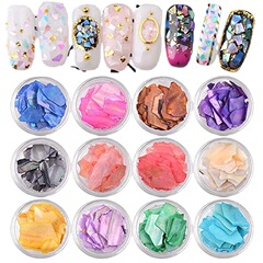 Nail Art Thin Abalone Shell Pieces 12 Colors Shell Pieces Broken Colorful Fragments Nail Stickers Decorations Sequin Set