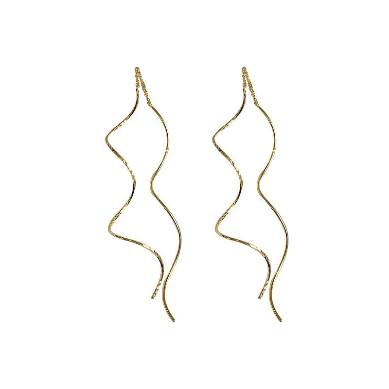 S925 plata esterlina chapada 14K oro ondulado curva de orejas bordilla línea de orejas temperamento femenino versátil en hadas viento pendientes de orejas image 5