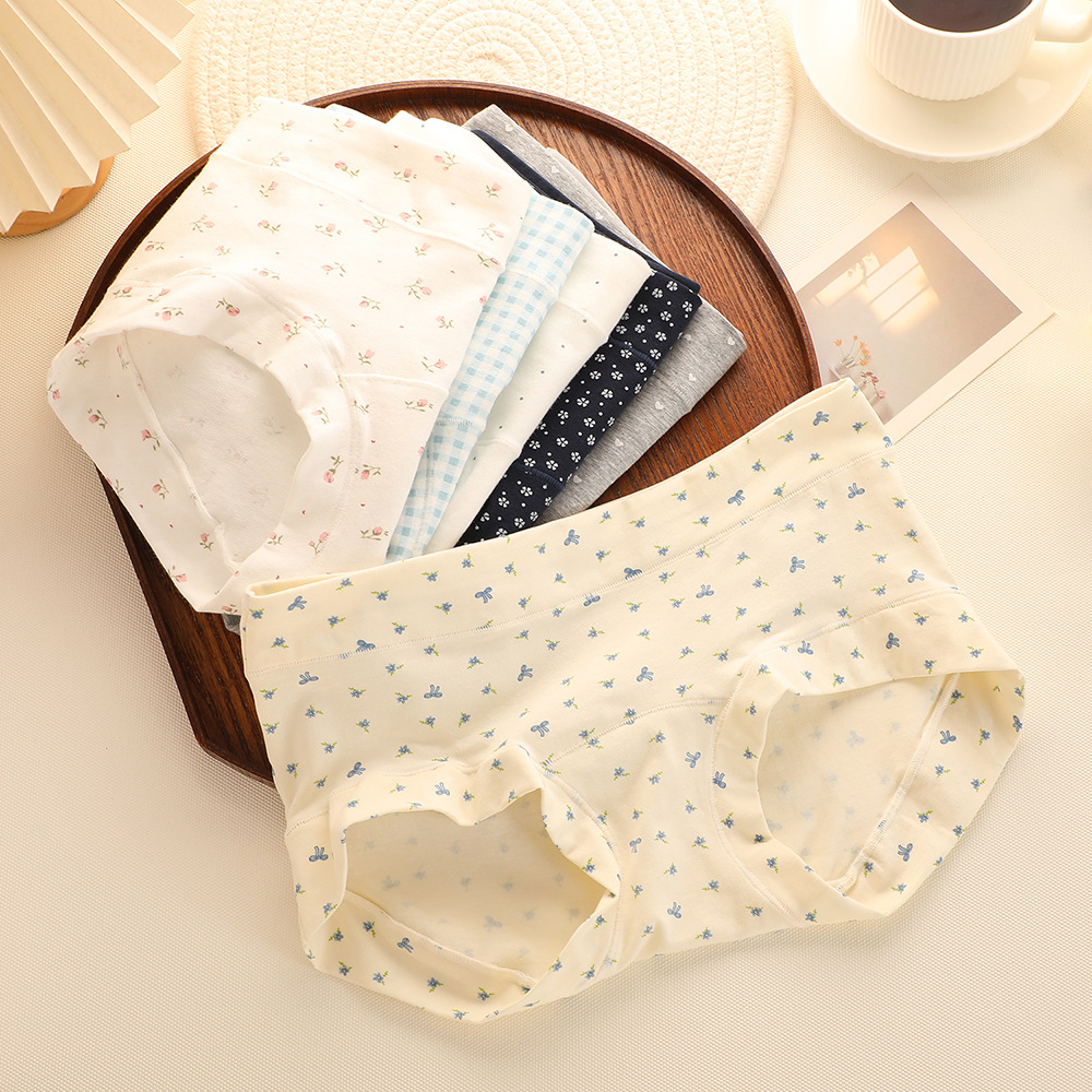 New Style Boxer Briefs with Floral Polka Dots, Extended Crotch, Hip-Hugging Panties, Sweet Printed Mid-Waist Pure Cotton Panties for Women