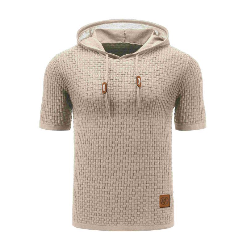 2022 men's knitted sweater sweater short sleeve breathable hooded solid color cross-border foreign trade Amazon AliExpress