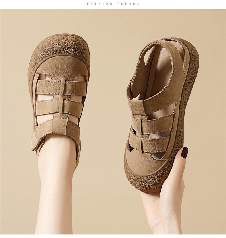 Dép nữ Birkenstock da thật kiểu La Mã mũi kín đế bằng thoáng khí chất liệu nút chai — JST 7173 lạc đà, JST 7173m màu chi tiết 7