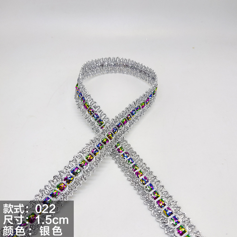 Colorido encaje de oro y plata perlas de triángulo de seda al por mayor de oro y plata cebolla diente borde DIY rendimiento accesorios de ropa estilo étnico cinta