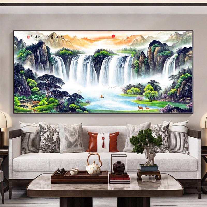 聚宝盆画国画办公室字画中式装饰风景山水客厅挂画沙发背景墙壁画|undefined