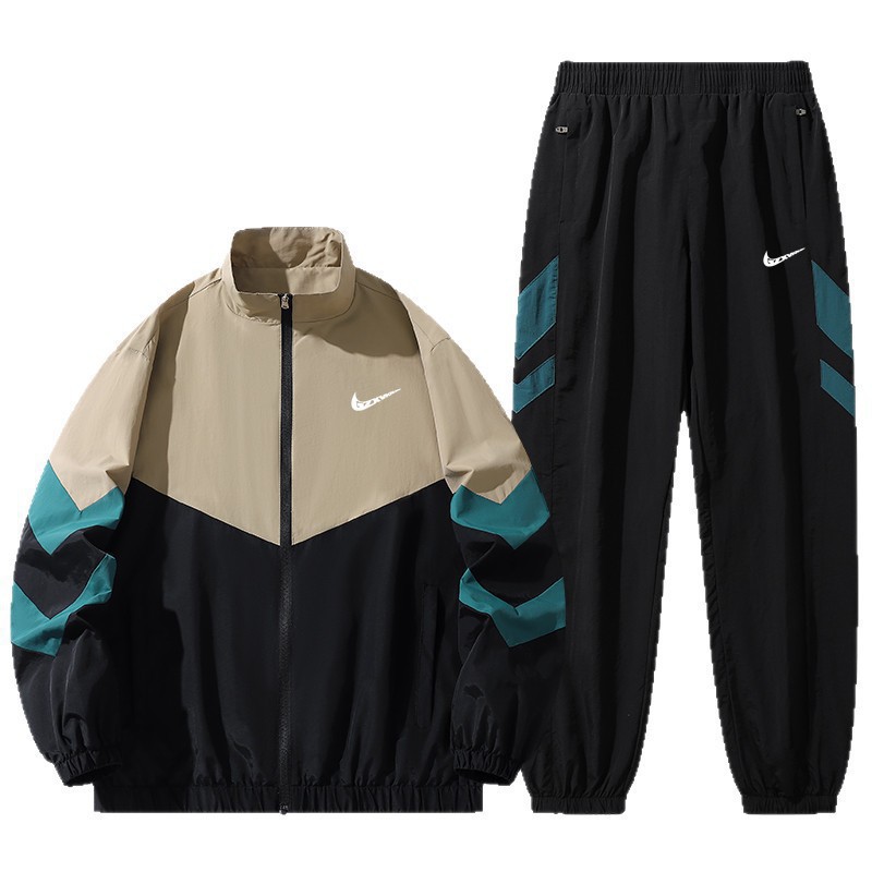 Spring and Autumn Men's Casual Patchwork Sportswear Set Trendy Fashion Men's Clothing Stand Collar Jacket Jogger Pants Full Set for Men 5