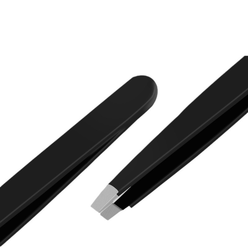 Stainless Steel Black Eyebrow Clip Flat Mouth Tweezers Hand Account Eyelashes Novice Entry Eyebrow Trimming Portable Beauty Storage
