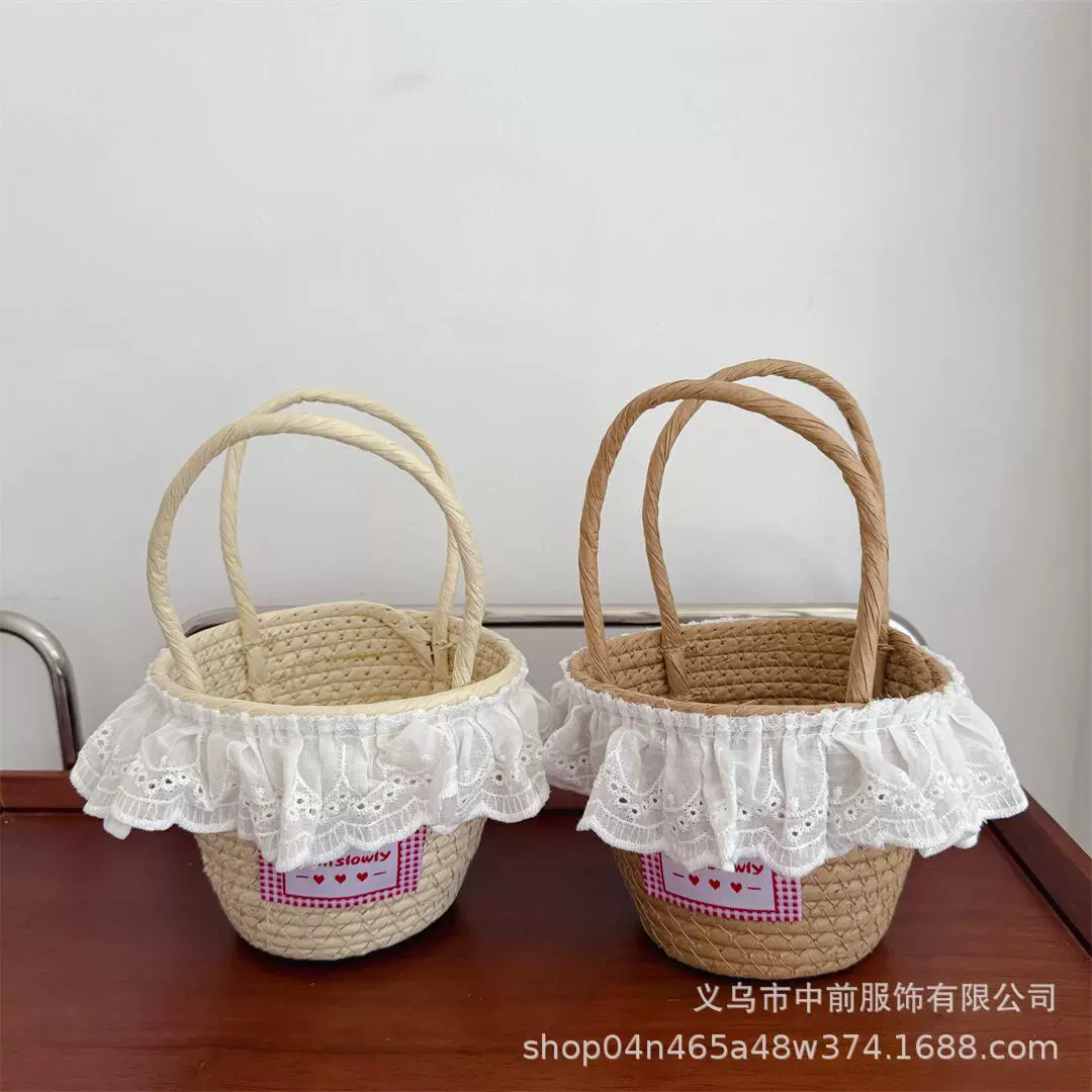 Fresh children's cute straw small bag, basket