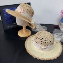 夏季立体花朵飘带草帽女海边度假大檐防晒遮阳帽森系仙女风百搭沙