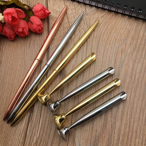 Factory wholesale in stock metal desk pen base hotel front desk pen base LOGO gold silver fixed base