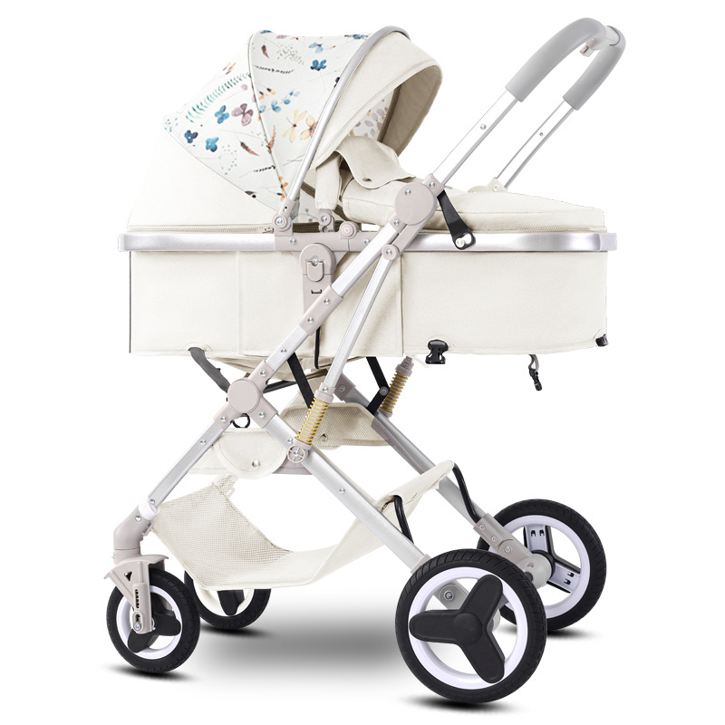 Coche de bebé se puede sentar y acostar en dos direcciones, 0 - 3 años de edad, ligero y plegable con un botón para bebés recién nacidos, cuatro ruedas antichoque