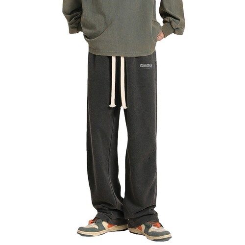 American Retro Sport Pants for Men - Autumn/Winter Padded Loose Wide Leg Straight Tube High Street Vibe Cool Casual Sweatpants