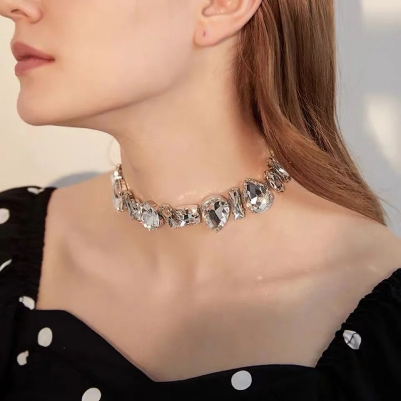 Water Droplets Pattern Basic Lady Simple Style Water Droplets Rhinestone Women's Necklace