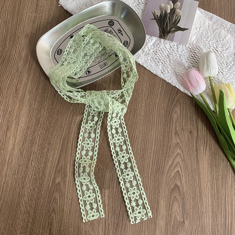 Pañuelo de seda de encaje, estilo de primavera y verano de alta calidad, cinta decorativa de todo fósforo, pañuelo para el cabello, cinturón multifuncional, bolsa de atar, cinta