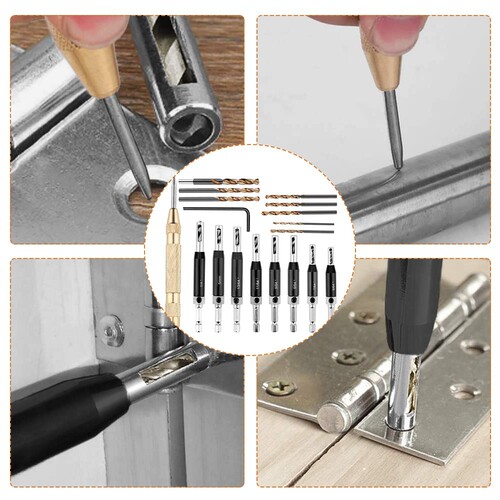 Cross-border new door and window hinge hinge hole opener woodworking drill bit set positioning special-shaped drilling black hinge drill