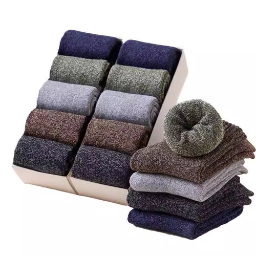 Men's Winter Fleece Lined Thick Warm Ankle Socks Retro Men's Embroidered Towel Socks Mid-Calf Floor Socks Cotton Socks