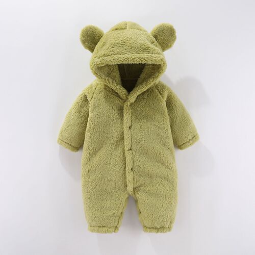 A baby onesie made of lambskin, long-sleeved crawling suit with hood, cute and fashionable, suitable for export, children's clothing.