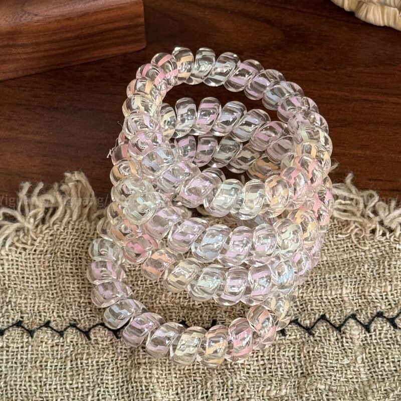 Transparent colorful telephone cord hair ties, candy-colored sweet girl ponytail elastic hair bands, bracelet accessories Transparent colorful telephone cord hair ties, candy-colored sweet girl ponytail elastic hair bands, bracelet accessories