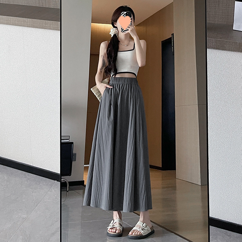 Ice Silk Yamamoto Skirt for Women Summer 2025 New High-Waisted A-Line Long Skirt with Large Hem Umbrella Skirt and Draped Skirt for Small People