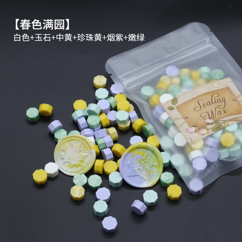 Ocho-lado fuego pintura cera grano mezclado color 35g bolsa de embalaje fuego pintura cera sello al por mayor sobre DIY mano cuenta de sellado Uso de cera