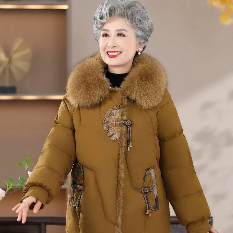 Толстая зимняя 2024 новая средняя и пожилая мама пуховик вышивка иностранная толстая короткая шерстяная куртка для женщин