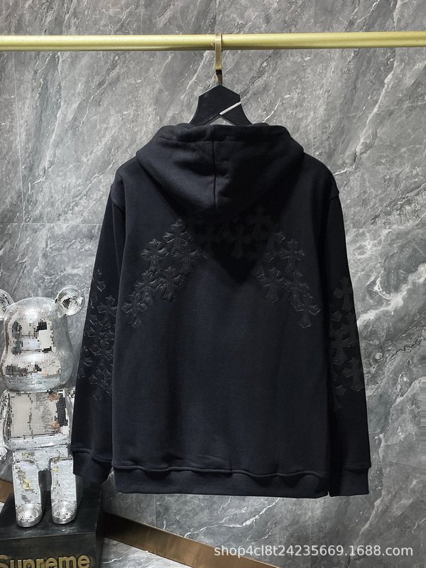 24SS Crow 正しいバージョン馬蹄パターンサンスクリット古典フード付きスウェットシャツ男性と女性のための同じスタイルのジッパースウェットシャツ卸売|undefined