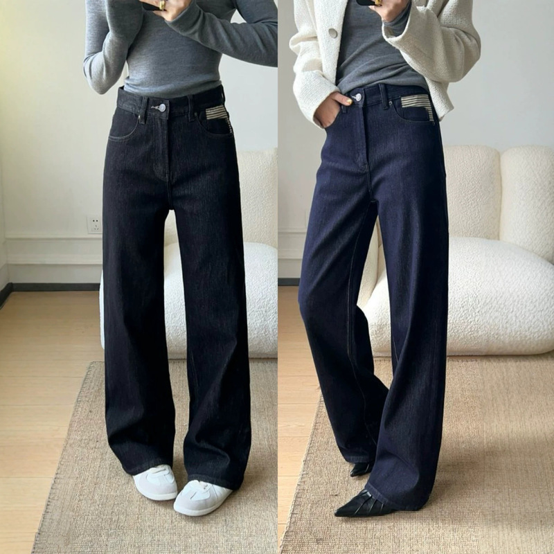 Original export item! Slimming and leg-lengthening! Striped raw denim high-waisted straight narrow wide-leg jeans for early autumn Original export item! Slimming and leg-lengthening! Striped raw denim high-waisted straight narrow wide-leg jeans for early autumn