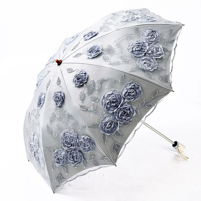 Double-layer umbrella solar-powered for princess, sun protection, UV protection, with embroidery