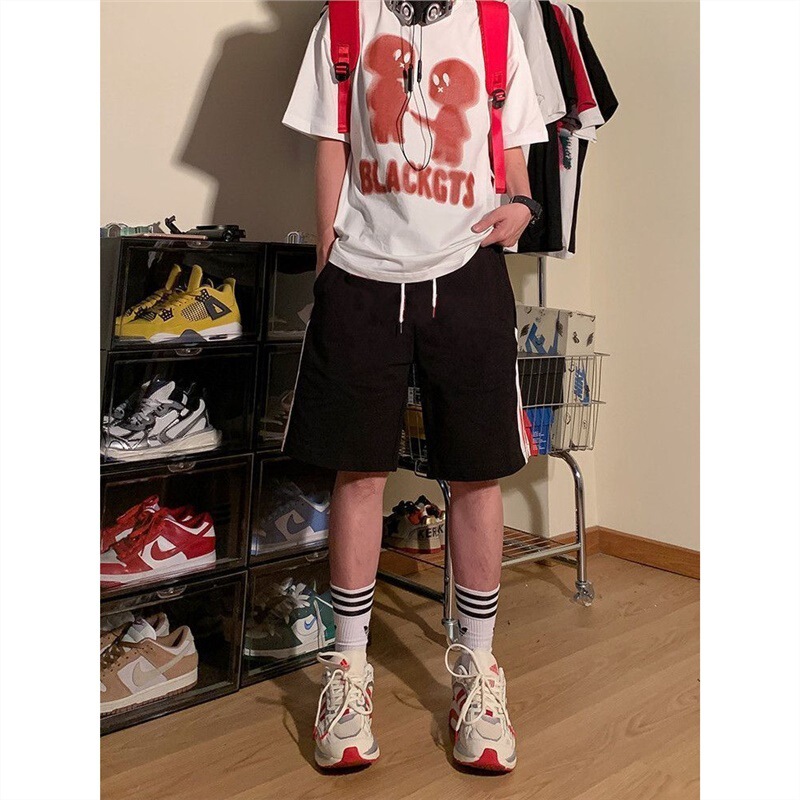 American sports shorts women's summer 2024 thin ins fashionable casual cropped pants loose wide leg basketball pants couple