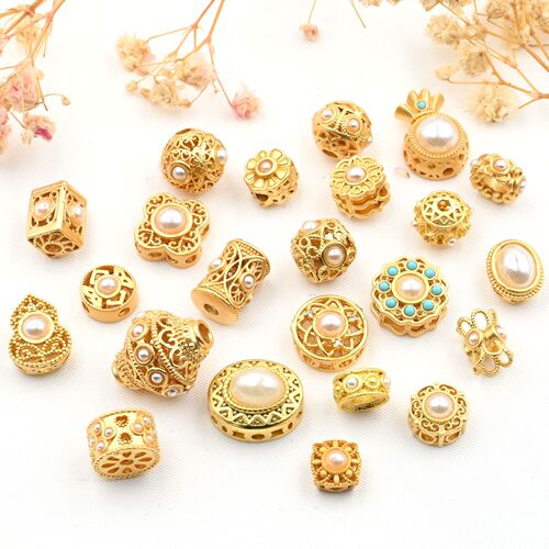 Ancient gold separated beads loose beads sand gold inlaid pearl transfer beads diy bracelet accessories hand string with beads direct sales