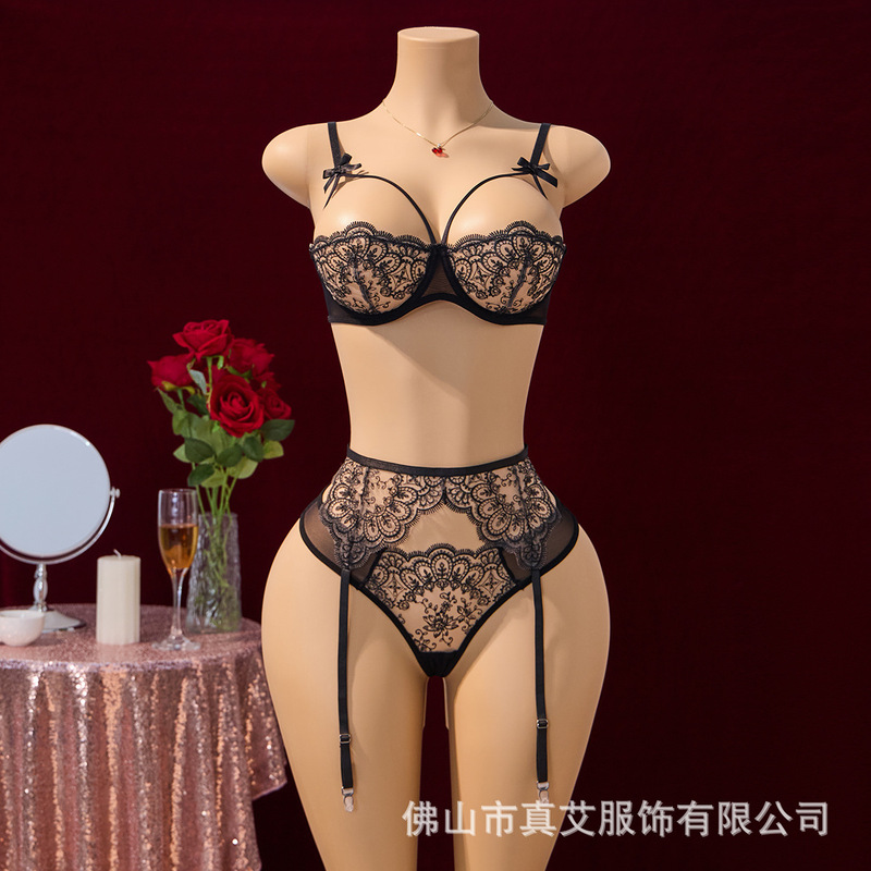 New Foreign Trade Style Sexy Lingerie Set, See-Through Bra, Thong, Garter Belt Three-Piece Set 205 New Foreign Trade Style Sexy Lingerie Set, See-Through Bra, Thong, Garter Belt Three-Piece Set 205
