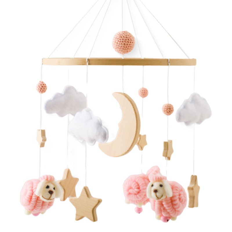 Decoración de la habitación de los niños de estilo nórdico cama colgante de viento carillones de madera anti-estrabismo mano-ojo coordinación estrella Luna ovejas cama Bell