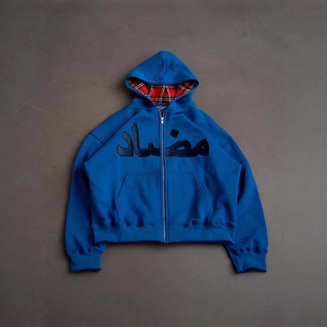 Felpa con cappuccio e cerniera da uomo Y2K Street Casual Hip Felpa con stampa personalizzata Autunno Inverno_voghion.com