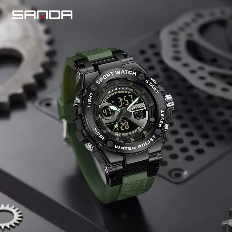 SANDA欧美潮流休闲商务男表炫酷运动多功能闹钟计时夜光LED电子表