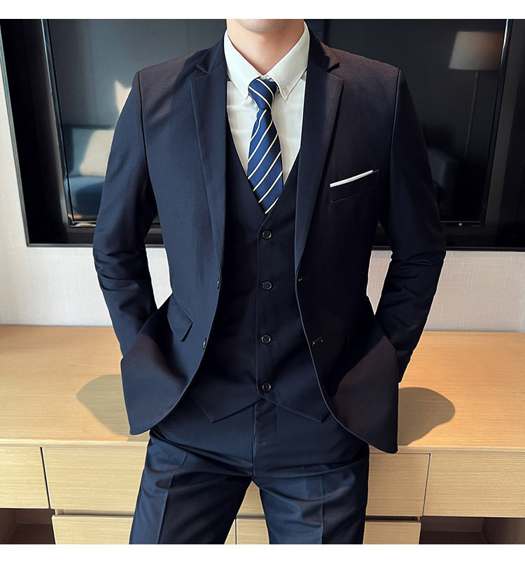 Bộ vest nam ba món ôm dáng, áo vest công sở cho nhân viên văn phòng và chú rể — Burgundy (áo đơn hai nút), Burgundy (áo đơn một nút), Màu xanh (áo đơn hai nút), Màu xanh (áo đơn một nút) chi tiết 27