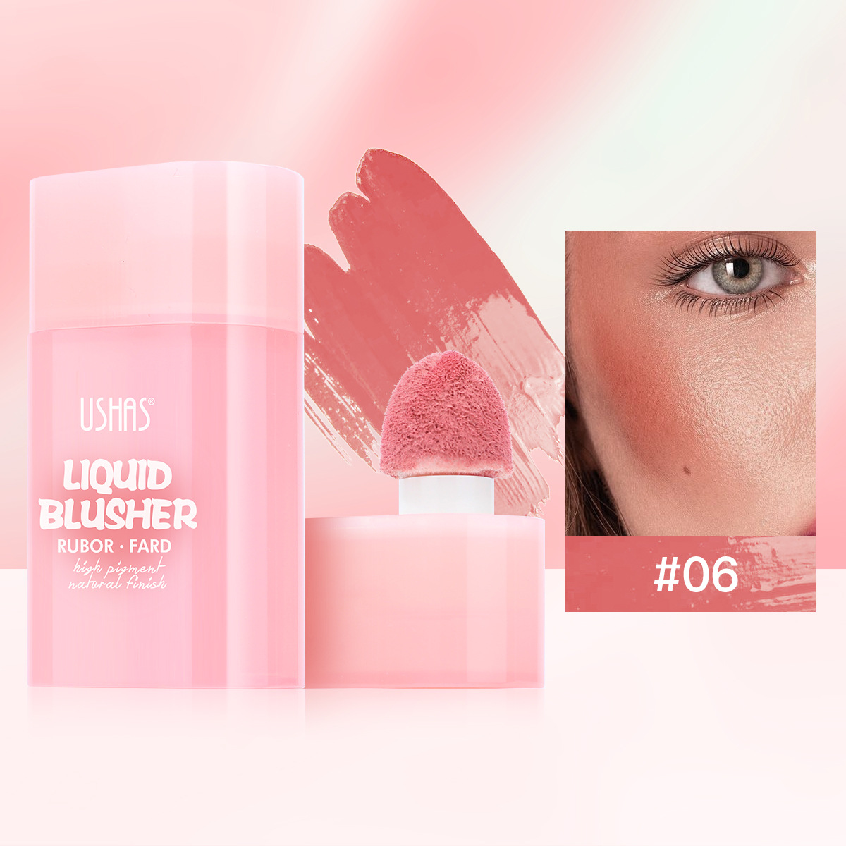 USHAS Cross-border Amazon venta caliente 8 colores cabeza de esponja rubor impermeable de larga duración UC117A B