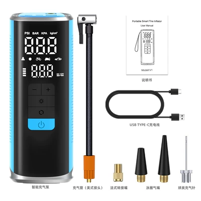 Customized 25-cylinder car air pump with automatic charging and shut-off, smart wireless portable tire, ball, and kayak inflator (Hava nasosu) - blue-wireless-version-6000mah-spot
