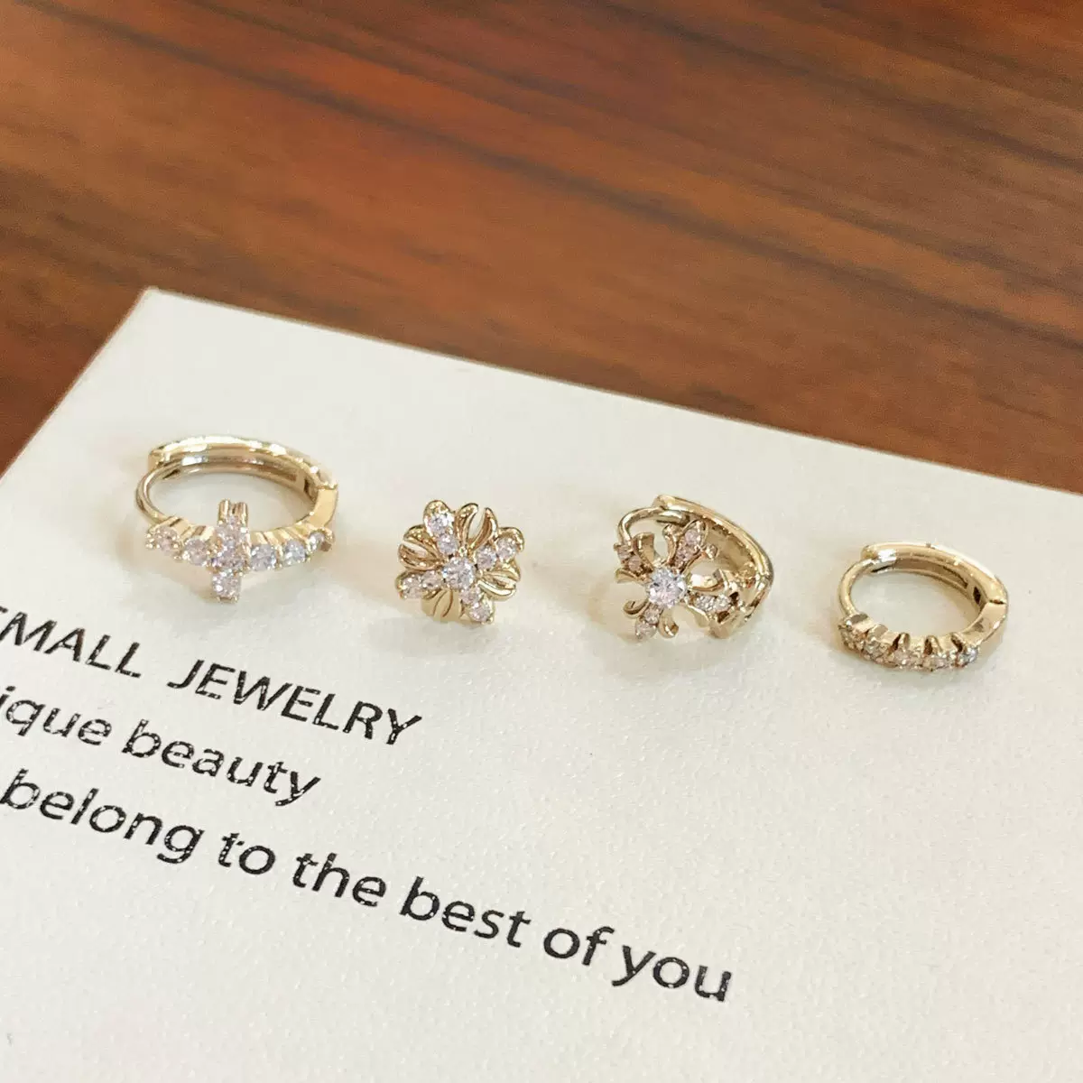 316L医用钛钢耳钉爆款浅咖金十字架耳扣精致星星十字花耳圈耳环