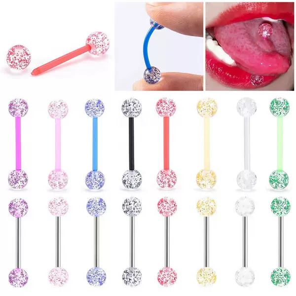 Cross-border e-commerce hot UV steel rod sequin tongue nail acrylic tongue ring breast ring body piercing jewelry wholesale