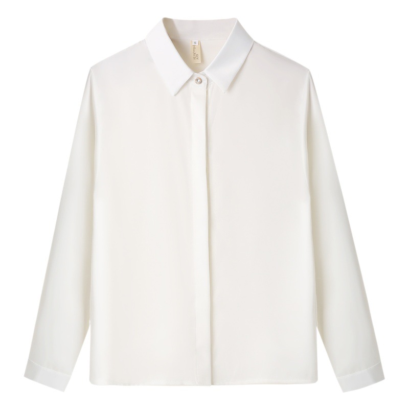 2025秋冬 白色 防シワシャツ レディース 長袖 高級感 オフィス ビジネス 正装 面接 サテンシャツ