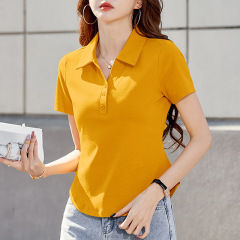 ショート襟poloシャツ正肩半袖tシャツ女性夏新高級感小柄スリム上着卸売り