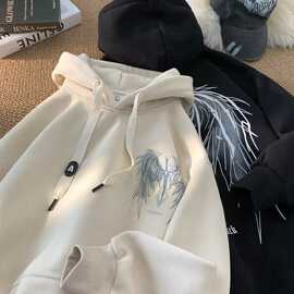 现货秋冬加绒加厚男女情侣休闲卫衣米灰色浅卡其色现货长袖外套