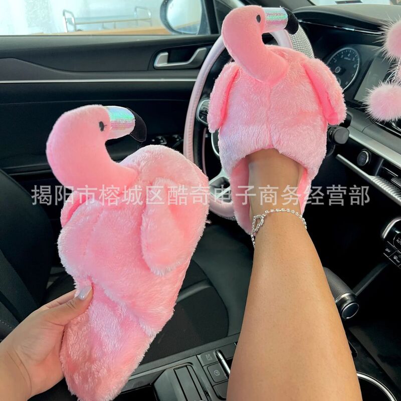 Foreign trade in stock wholesale new flamingo couple cotton shoes home thickened warm closed toe wool slippers slides