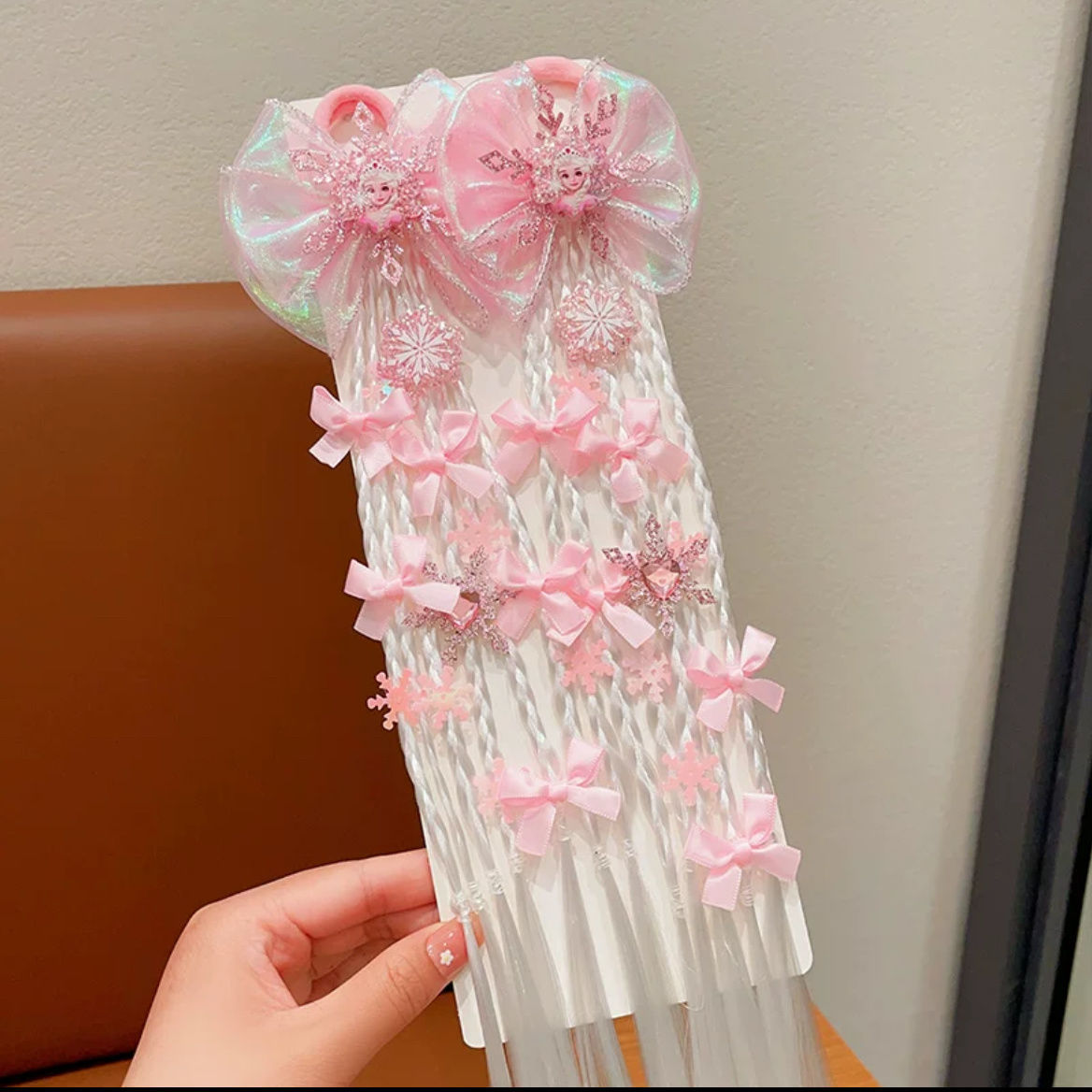 Princesa de nieve para niños peluca trenzada anillo de cabello de cola de caballo alta trenzada cabello de boxeo dulce y fresco trenzado